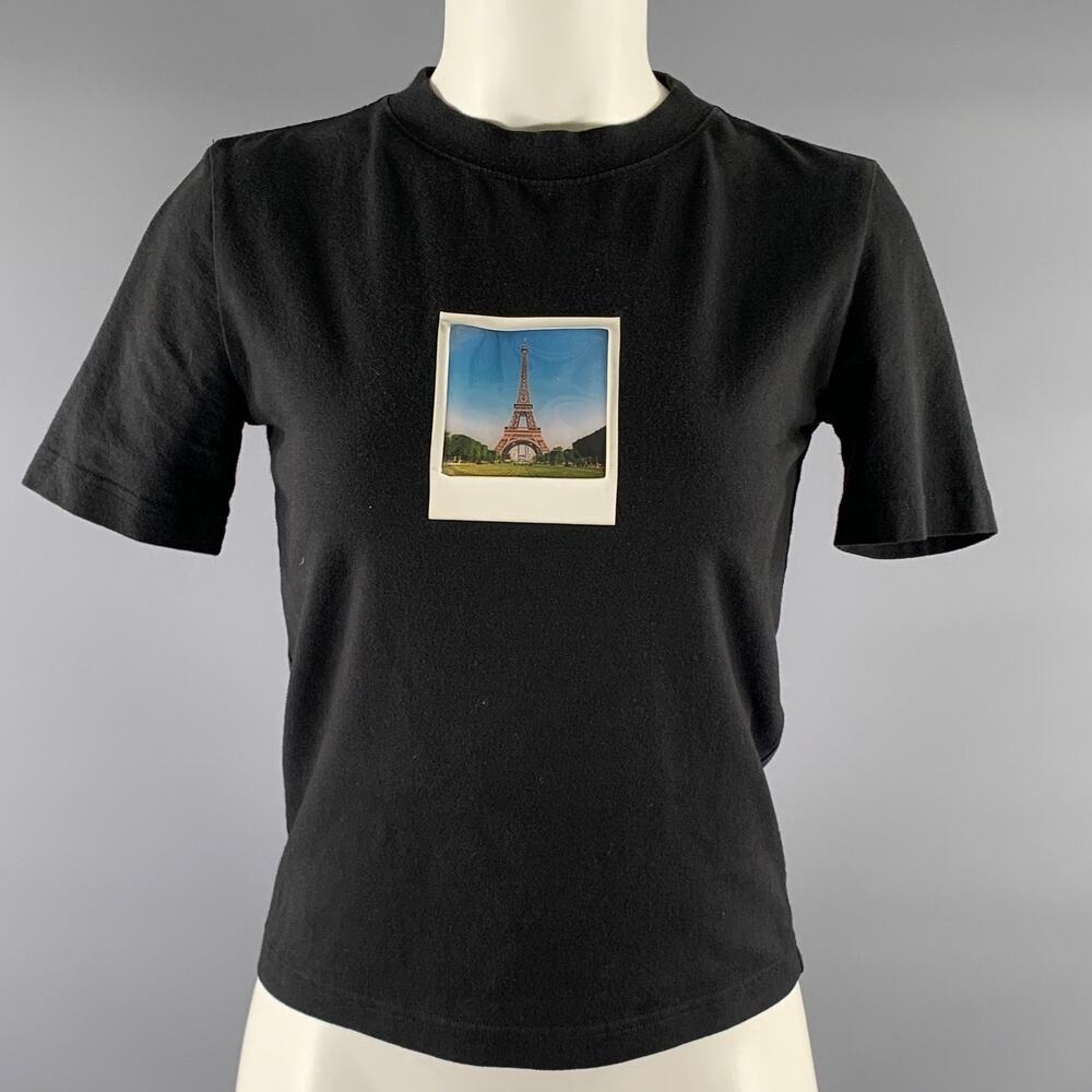 BALENCIAGA Size L Black Photo Cotton Elastane T Shirt Short Sleeve Shirt